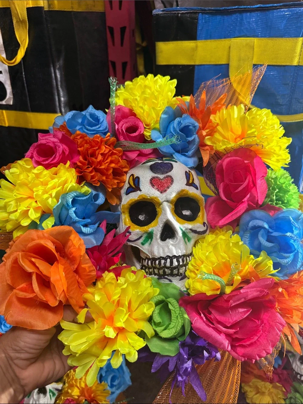 Day of the Dead Floral Sugar Skull Wreath - Multicolor price is for 6 pcs